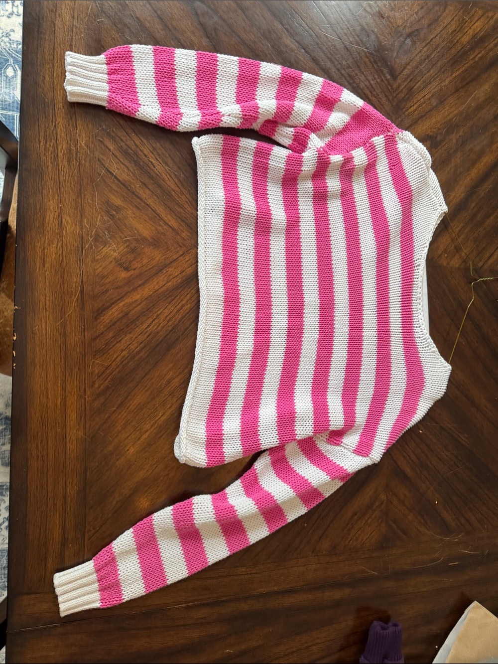 Aerie Crewneck Striped Knit Sweater - Pink and White